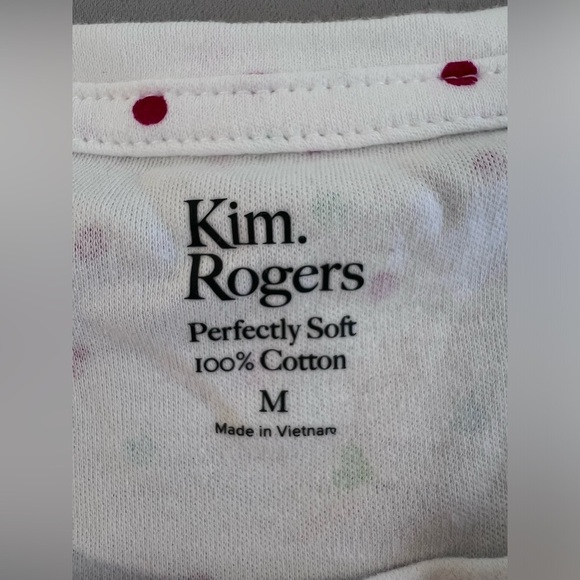 KIM ROGERS-PERFECTLY SOFT 100% Cotton Knit Top White w/Hearts/Polka Dots M New - Picture 7 of 10